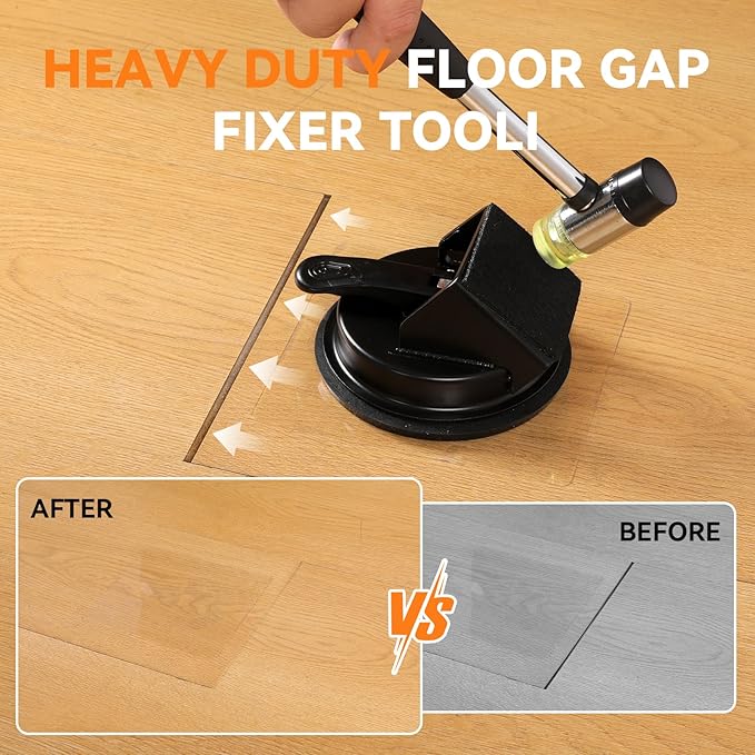 Floor Gap Fixer Tool Kit with Hammer & 5 Reusable Pads | 45° Strike Angle Design for Easy DIY Installation | 4.9" Super Strong Suction Silicone Cup for Laminate, Vinyl, Wood Floor Repair