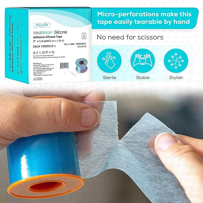 MedVance Silicone Tape Medical, Perforated Surgical Tape Sensitive Skin, Waterproof Tape for Skin, Medical Tape for Wound Care, Eyelash Tape, Gentle Skin Tape, 1" Width (1 Pack, 54 Inches)