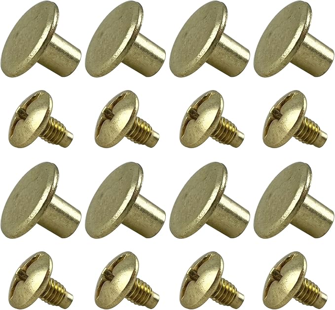 YORANYO 100 Sets Gold Round Flat Head Chicago Screws - Rivets Kit for Leather Crafting, Clothing, Shoes, Belts & Bags - 25/64 Inch