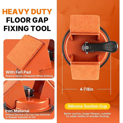 Floor Gap Fixer Tool Heavy Duty 45°Striking Surface Floor Gap Repair Tool Made of Iron & Enhanced Suction Cup with Slot Cutter and 5pcs Sticky Pads for Fixer Laminate/Vinyl Flooring Tools