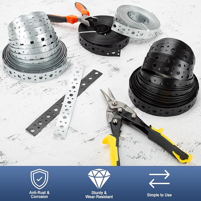 Galvanized Metal Pipe Strap 1-Inch x 33FT 0.6mm Thickness for Pipe Support Pipe Hanger Strap Metal Strapping with Holes