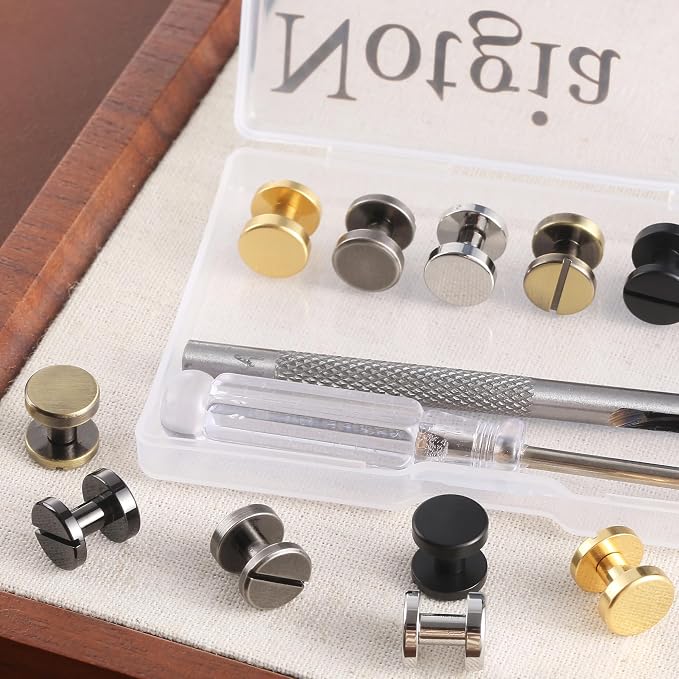 Notgia 6 Sets 10x6MM Brass Chicago Screws Rivets for Leather Binding Screws Studs Purse Hardware Spikes and Studs for Repair Decorate Clothing Shoes Belt Collar Leather Craft (Mixed Color)