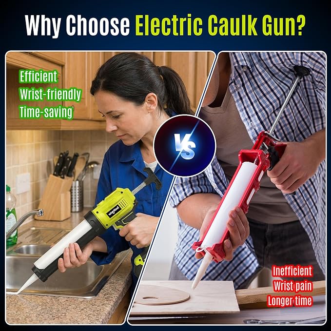 Professional Cordless Caulking Gun, Electric Sealant Gun with LED Light, 4-Speed Control, Anti-Drip, 10 Oz (300ml）Capacity, Compatible with DeWalt 20V Max Battery（Battery not included）