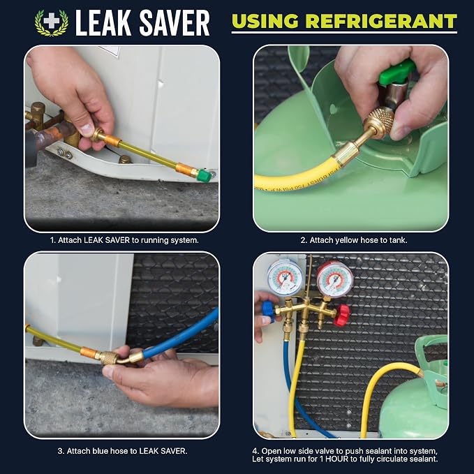 Leak Saver Direct Inject AC Leak Sealer Small System | AC Stop Leak for Most HVAC Systems Up to 1 Ton | Works with All Systems & AC Refrigerants | Made in the USA