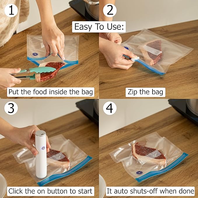 Basicwise 10" x 11" Set of 12 Reusable Airtight and Resealable Food Storage Bags Durable & Convenient Solution for Fruits Fresh Vegetables Cooked Meals & Leftovers Compatible with Most Vacuum Sealers
