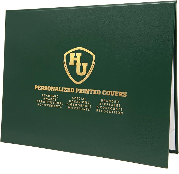 Premium Green Faux Leather Document Cover 8x6 Small Size | Tent-Style Opening, Non-Padded, Custom Metallic Foil Printing | Ideal for Diplomas, Awards, Certificates with Professional Finish
