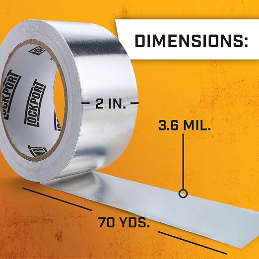 Lockport Aluminum Foil Tape 2 in x 70 Yards - Aluminum Tape - HVAC Duct Sealing, Dryer Vent, Heat Insulation Tape & Ductwork Repairs - Heat Resistant, Waterproof, Professional Grade