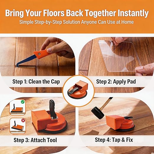 Upgraded Heavy-Duty Floor Gap Fixer Tool Kit – 110 lbs Strong Suction Cup with Adhesive Pads & Scraper, Laminate, Vinyl & Wood Flooring Repair, Plank Grabber Gap Closer