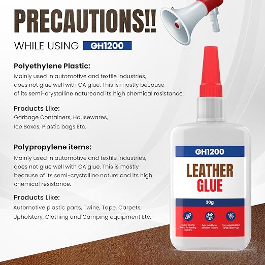 GH1200 Leather Glue Repair - 20g x 2 PCs Strong Upholstery Glue for Cars - Clear for Crack & Patch Repair - Flexible Bonds Waterproof Leather Adhesive for Purses, Jackets, Bags, Shoes and More