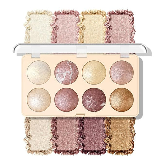 KYDA 8-Color Baked Palette, Multiuse Baked Eyeshadow, Highlighter, Contour, High Gloss Pigment, Lightweight Soft Powder, Buildable Blendable Natural Look, Rose Gold