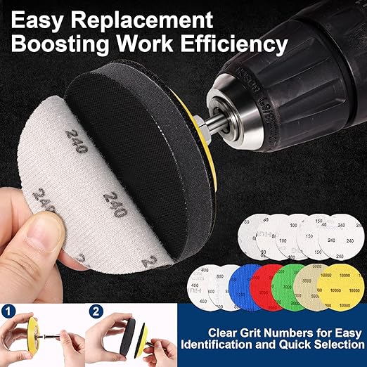 188 PCS 3 Inch Wet Dry Sanding Disc, GOH DODD Headlight Restoration Kit Drill Polishing Kit Sanding Attachment 60-10000 Grit Hook Loop Sandpaper with Rotary Tools for Car Wood Metal Glass Resin Expoxy