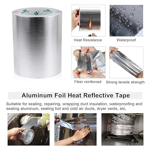 BOMEI PACK Adhesive Aluminum Foil Heat Shield Tape 1 Pack 6inch x 66ft,Barrier Fiberglass Thermal Insulation Reflective Material High Temp Protectionn