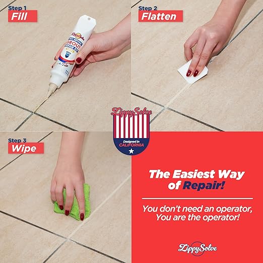 ZippySolve Tile Grout, Repair Kit, Restore & Renew Tile Joints Line, Fast Drying Tile Grout Paint Squeeze Tube for Bathroom Shower Kitchen Floor, Waterproof (50 Pack 8.8 oz Each, Beige)
