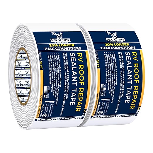 2 Pack Buck RV Roof Sealant Tape – 3 Inch x 55ft, 40 Mil – Waterproof RV Tape for Roof Repair, Seams, Skylights, Vents & Window Leaks on Camper, Trailer & Boat, UV Resistant & Weatherproof, White