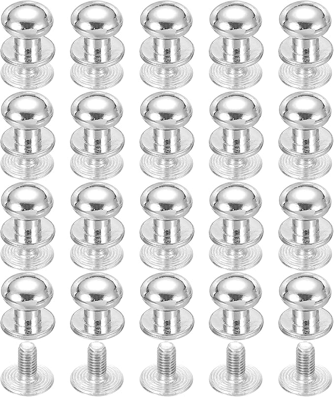 PATIKIL 8 mm Leather Rivets, 20 Sets Ball Head Stud Screw Back Round Head Button Chicago Screw Nipple Stud Rivet for Leather DIY Craft Handbag Belt Repairs, Silver Tone