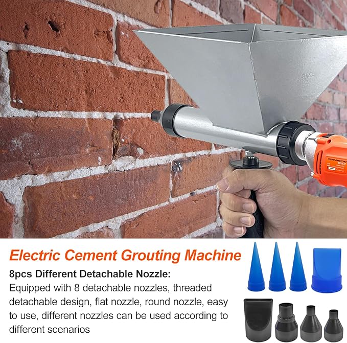 Electric Mortar Grout Gun Pump, Portable Cement Grouting Machine, Cement Caulk Gun, Reusable Cordless Electric Caulking Gun Finishing Tool with 8 Nozzles (Without Electric Drill)