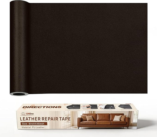 ONine Leather Repair Tape,Self Adhesive Leather Repair Patch,Leather Patches for Furniture,Sofa,Car Seats,Office Chair. Vinyl Repair Kit 8x48in(Dark Brown-Fine Grain)