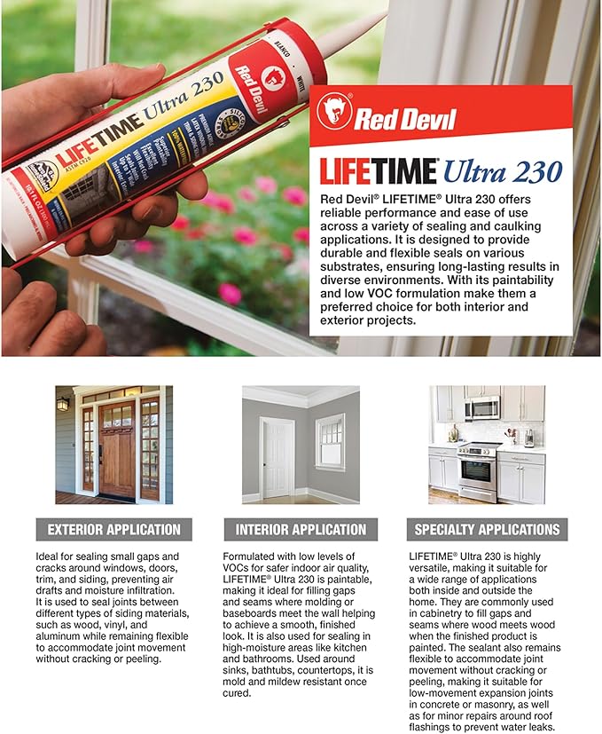 Red Devil 077040 Lifetime Ultra Premium Elastomeric Acrylic Latex Sealant, 10.1 oz., Brown, 1 Pack