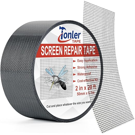 Window Screen Repair Tape 2 in x 20 FT Fiberglass Strong Adhesive Screen Patch, Waterproof Mesh Repair Kit for Window & Door Screen Holes Tears - Black