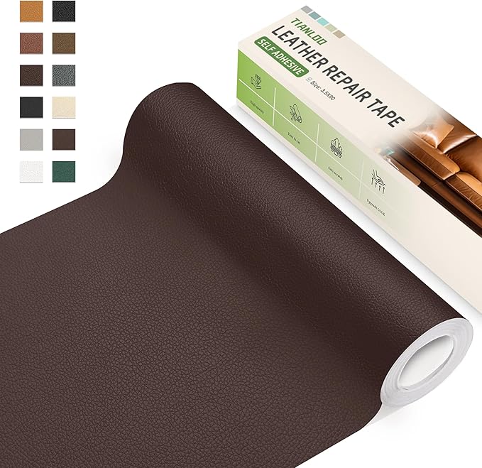TIANLDD Leather Repair Tape,3.5 x 80 Inches Self Adhesive Leather Repair Patch，Leather Repair Kit for Furniture，Couches,Car Seats,Cabinets,Handbags(Light Coffee-Litchi Grain)