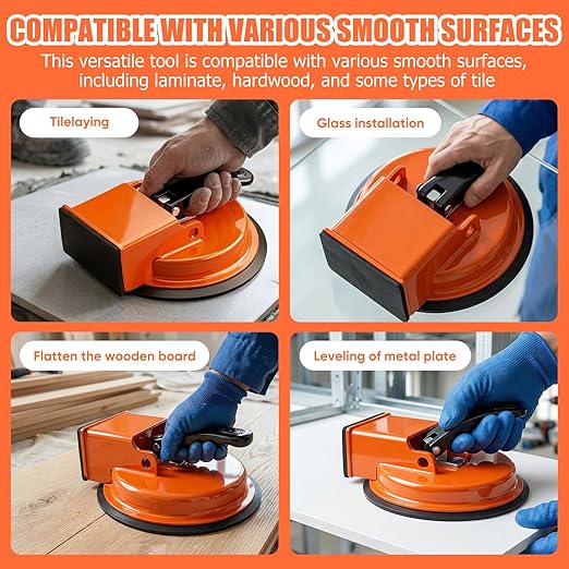 Floor Gap Fixer Tool, Heavy Duty Laminate Floor Gap Fixer Tool, Powerful Suction Cup Gap Repair Tool for Hardwood Floors, Tiles, Laminate, Vinyl Flooring (Orange + Hammer)