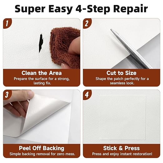 Leather Repair Tape, Heavy Duty Vinyl Repair Patch, Waterproof Self Adhesive Leather Repair Kit for Fixing Holes & Scratches on Couch, Car Seat, Furniture (White, 15.7 x 59in)