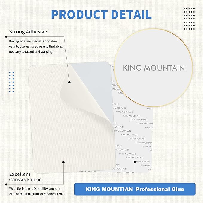 KING MOUNTAIN Canvas Repair Patch 9 x11 Inch 4 Pcs Self-Adhesive Waterproof Fabric Patch for Sofas, Tents, Furniture,Tote Bags, Car Seats (Off White)