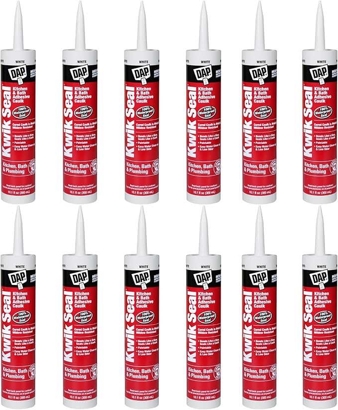 12 Pack of 10.1 oz Dap 18002 Kwik Seal White Kitchen And Bath Adhesive Caulk