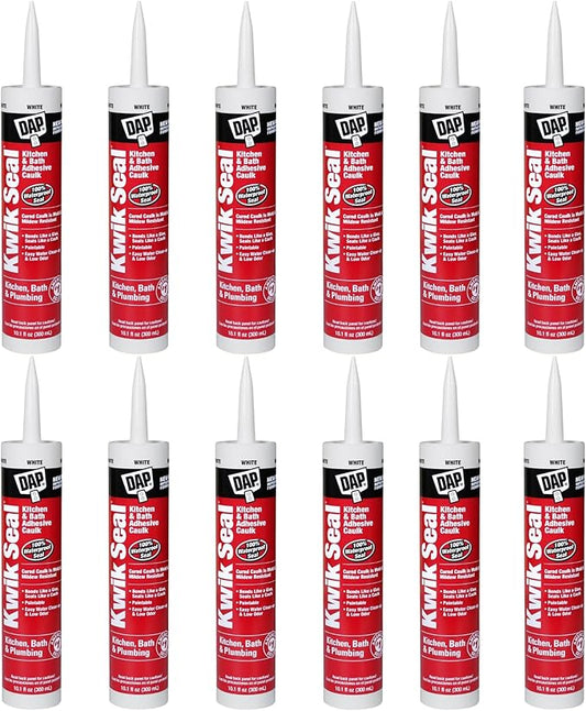 12 Pack of 10.1 oz Dap 18002 Kwik Seal White Kitchen And Bath Adhesive Caulk