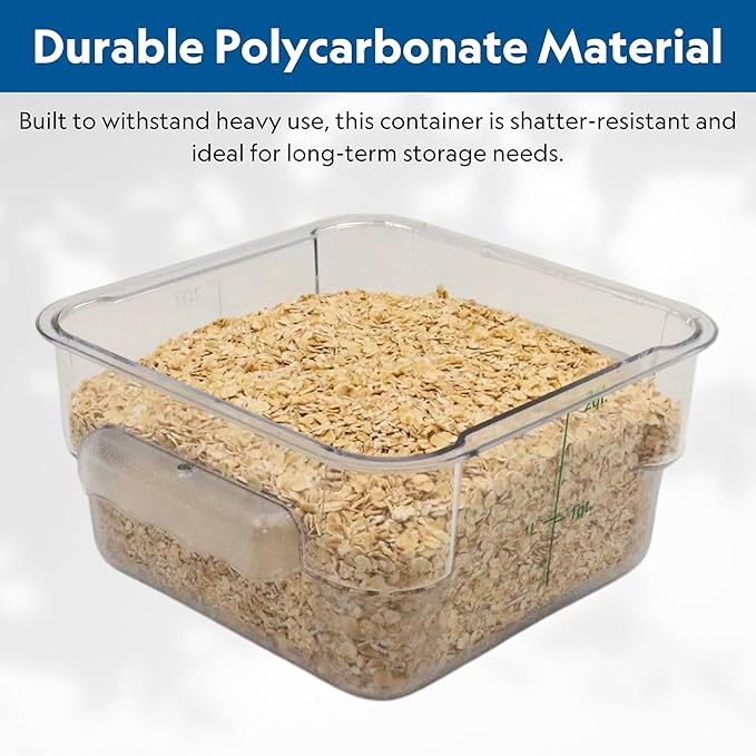 FSE Square Food Storage Container with Green Lid, 2 Quart, Polycarbonate, Reusable, Clear, NSF