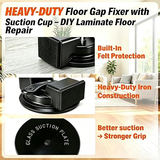 Heavy Duty Floor Gap Fixer Tool for Laminate & Vinyl Plank Flooring - Suction Cup Gap Fixer with Rubber Mallet & Reusable Pads, Plank Grabber for LVP, Hardwood & Floating Surface Repair Tool