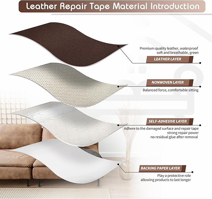 KING MOUNTAIN Leather Repair Patch,2 Packs 9 x 11 Inches self Adhesive Leather Repair Tape for Damaged Leather Furniture, Sofa Seating,Car Seats, Leather Goods（Coffee Brown）