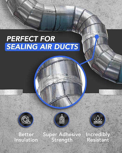 TapePlus Aluminum Foil Tape - Heat-Resistant HVAC Tape - Waterproof Weather Barrier - High-Temp Thermal Seal - 3 in x 210 ft, Silver