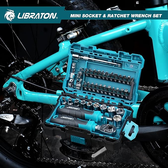 LIBRATON 1/4" Drive Mini Socket & Ratchet Wrench Set with Bits, 4-13mm Shallow Sockets, Magnetic Driver Handle, Extension Bars & Universal Joint, with Storage Case for DIY, Auto Repair