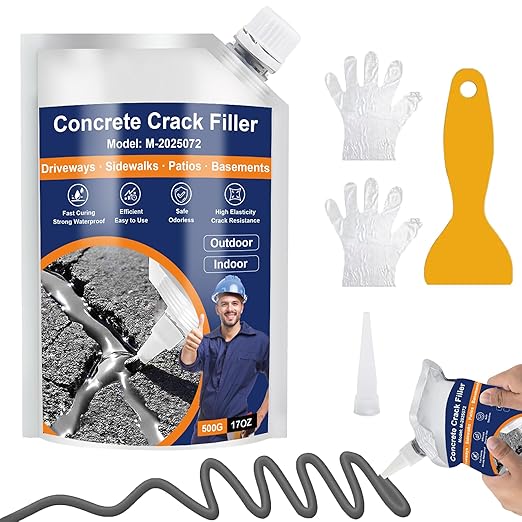 MOSAMNI Concrete Crack Filler, Self Leveling Cement Crack Sealant, Quick-Drying Sealing Adhesive Repair Sealer for Driveways, Sidewalks, Patios, Waterproof Outdoor Joint Caulking Glue, Gray