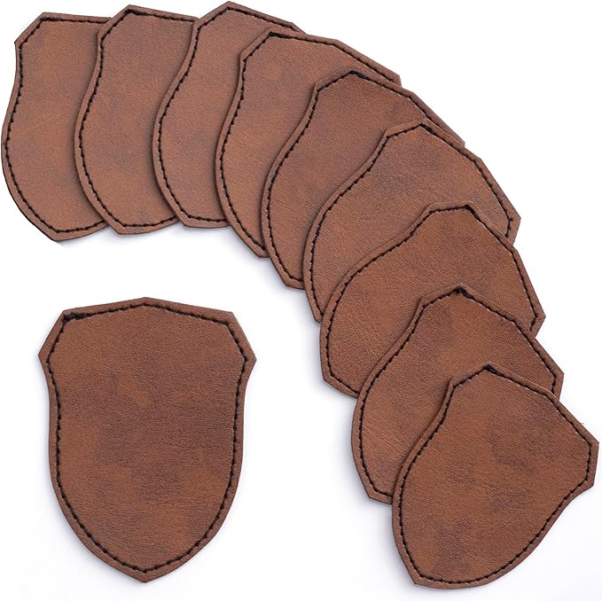 SmallCat 10 PCS Shield Shape Leather Patches for Hats, Iron on Blank Patches, Artificial Leather Patches for Laser Engraving, Repair Patches for Sewing Crafts for Hats, Jackets - Dark Brown