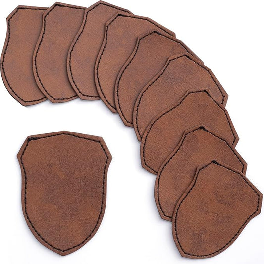SmallCat 10 PCS Shield Shape Leather Patches for Hats, Iron on Blank Patches, Artificial Leather Patches for Laser Engraving, Repair Patches for Sewing Crafts for Hats, Jackets - Dark Brown