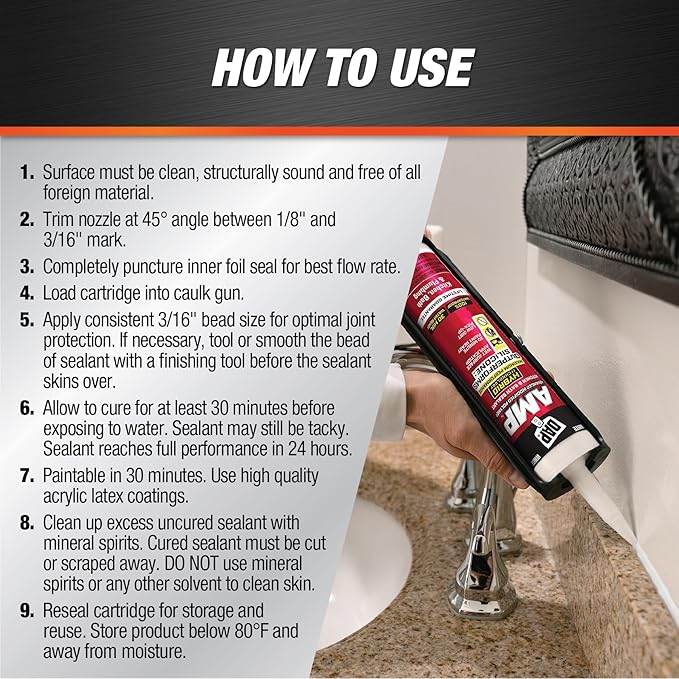 DAP AMP Kitchen and Bath Sealant, White, 9 Oz (7079800762)