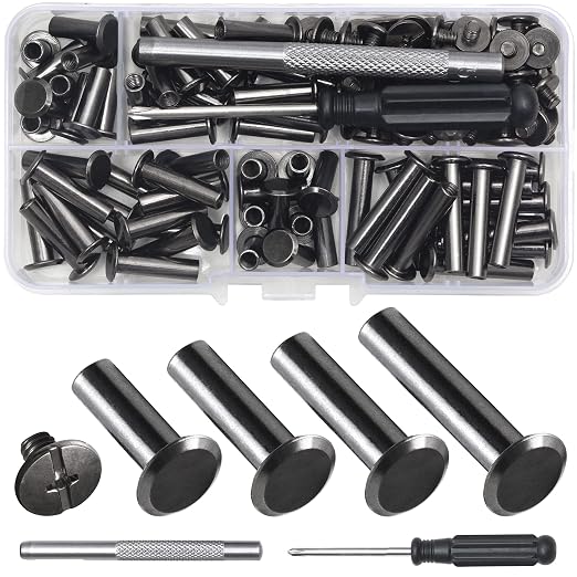 YORANYO 70Sets Chicago Screws Leather Rivets Assorted Screw Rivets Chicago Binding Screws for Decorate and Repair Leather Craft Belt Bag Shoes Purse Bookbinding (Black, M5*15,18,20,25)