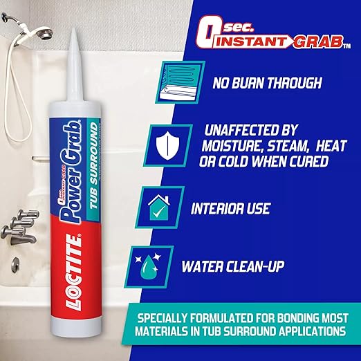 Loctite Power Grab Tub Surround Construction Adhesive, 9 fl oz Cartridge, 1 Pack