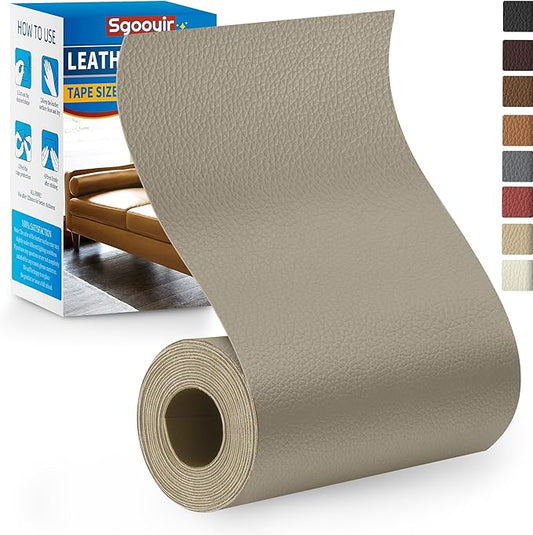 Leather Repair Patch Tape Kit, 4" x 63" Self Adhesive Leather Repair Patch for Furniture, Vinyl Leather Repair Kit for Car Seat, Chairs, Couch, Sofa, Boat Grey Khaki