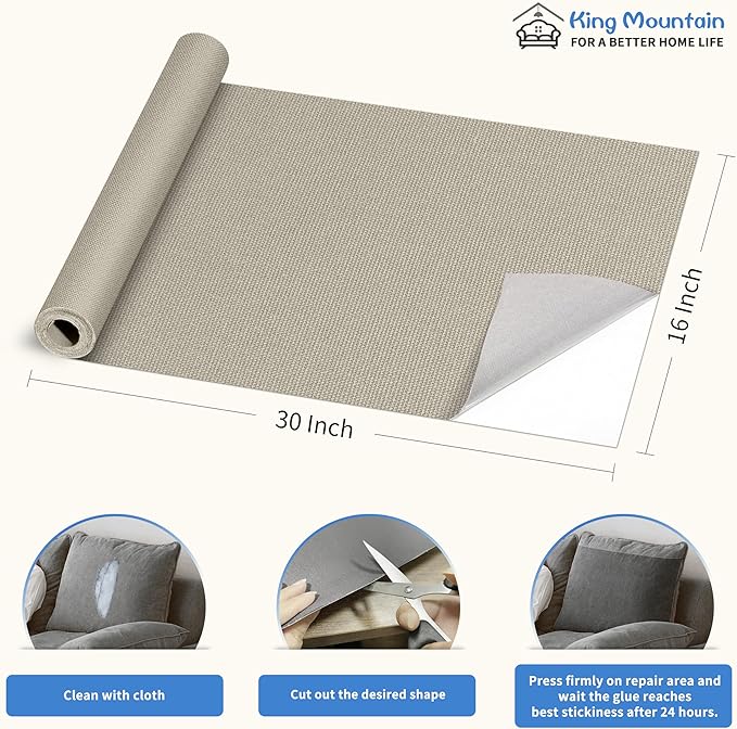 KING MOUNTAIN Canvas Repair Patch 16×30 Inch Self-Adhesive Waterproof Fabric Patch for Sofas, Tents, Furniture,Tote Bags, Car Seats (Grey2.0)