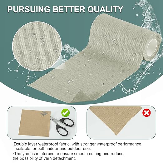 Linen Canvas Repair Tape, 4×63 Inches Gray Waterproof Self-Adhesive Patch for Outdoor Gear, Durable Fabric Tape for Boat Covers,Couch,Tents, Sofas, Sun Shades, Awnings, and Lounge Chairs