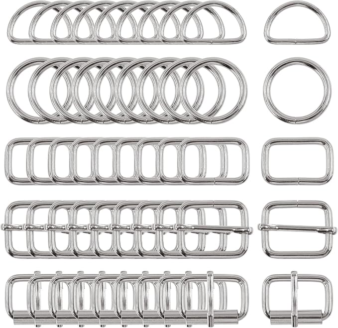 Swpeet 5 Style Metal Buckles - Adjustable Slide, D Ring, Circular Ring