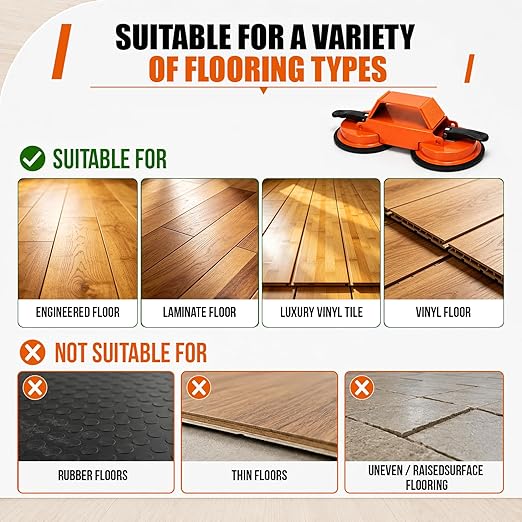 Floor Gap Fixer Tool with Suction Cup, Heavy Duty Floor Gap Repair Kit for Laminate, Floating, LVP, Vinyl Plank & Hardwood Flooring, Includes Rubber Mallet, Scrape, Gloves & 6 Reusable Pads
