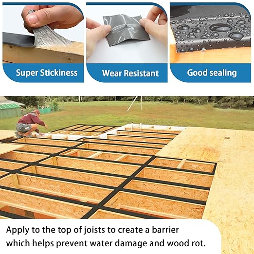 Joist Tape for Decking 6inch×50ft 2 Pack, Weather-Resistant Deck Joist Tape,Waterproof Seal Antiseptic Butyl Joists Tape Self-Adhesive for Wood Decks Beams Roof