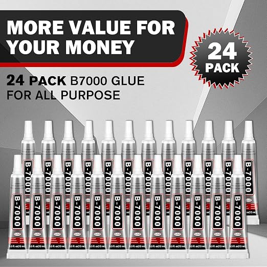 B-7000 Glue Clear with Precision Tip, 15ml 24 Pack Multi-Function Craft Adhesive, Waterproof Strong Bond Glue for Jewelry Making, Rhinestones, Bedazzling, Crafts, Shoes, Fabric, Phone Repair