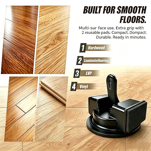 Heavy Duty Floor Gap Fixer Tool for Laminate & Vinyl Plank Flooring - Suction Cup Gap Fixer with Rubber Mallet & Reusable Pads, Plank Grabber for LVP, Hardwood & Floating Surface Repair Tool