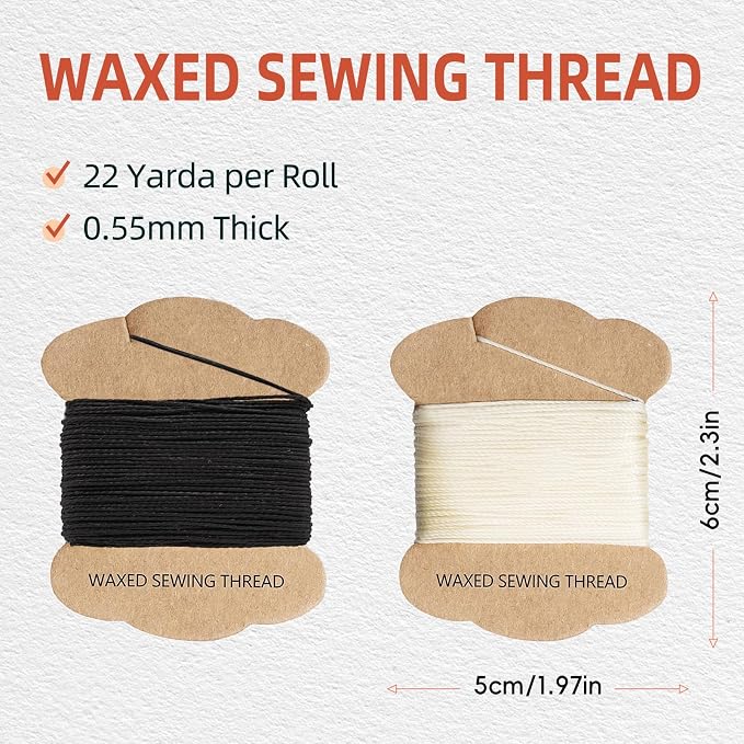 Upholstery Repair Kit: Extra Strong Waxed Sewing Thread 2 Rolls (Black and White) &Heavy Duty Household Hand Needles (7 PCS) for Leather, Canvas, Bookbinding & Quilting Thread