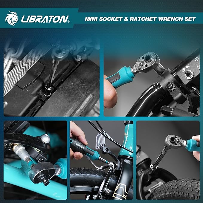 LIBRATON 1/4" Drive Mini Socket & Ratchet Wrench Set with Bits, 4-13mm Shallow Sockets, Magnetic Driver Handle, Extension Bars & Universal Joint, with Storage Case for DIY, Auto Repair
